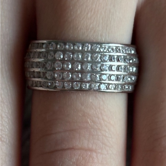 Sterling Silver Pave Eternity Band Ring Size 9 - Picture 3 of 6